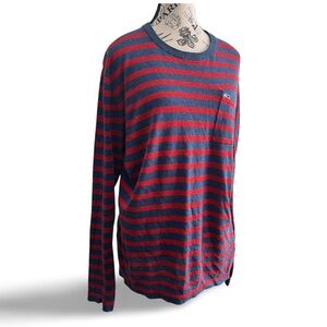 Y2K Tommy Hilfiger Red and Blue Long Sleeve Linen Cotton Shirt Size Large